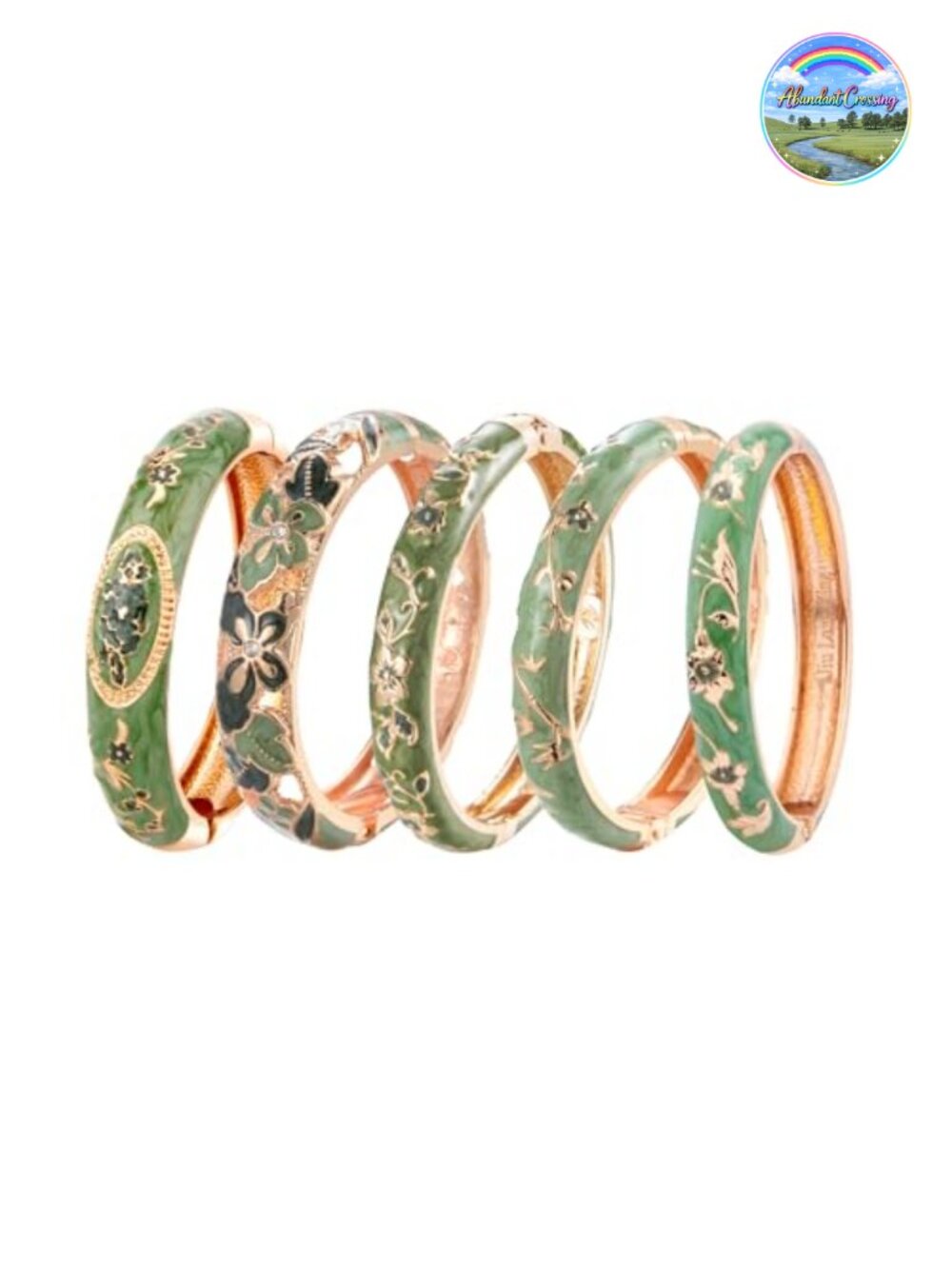 5 Pc Enamel Bangle Bracelet Set Rose Flower Engraved Cloisonne Gift Box